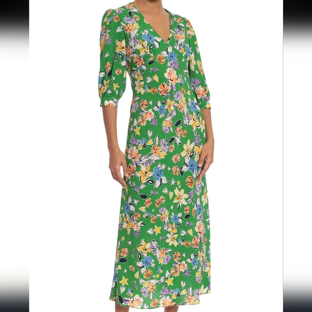 NEW Donna Morgan green floral textured dress with 1/2 sleeves